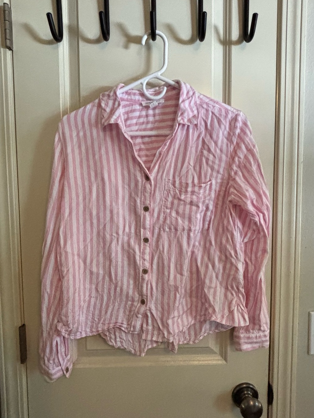 Pink and White Striped Button-Up Shirt
